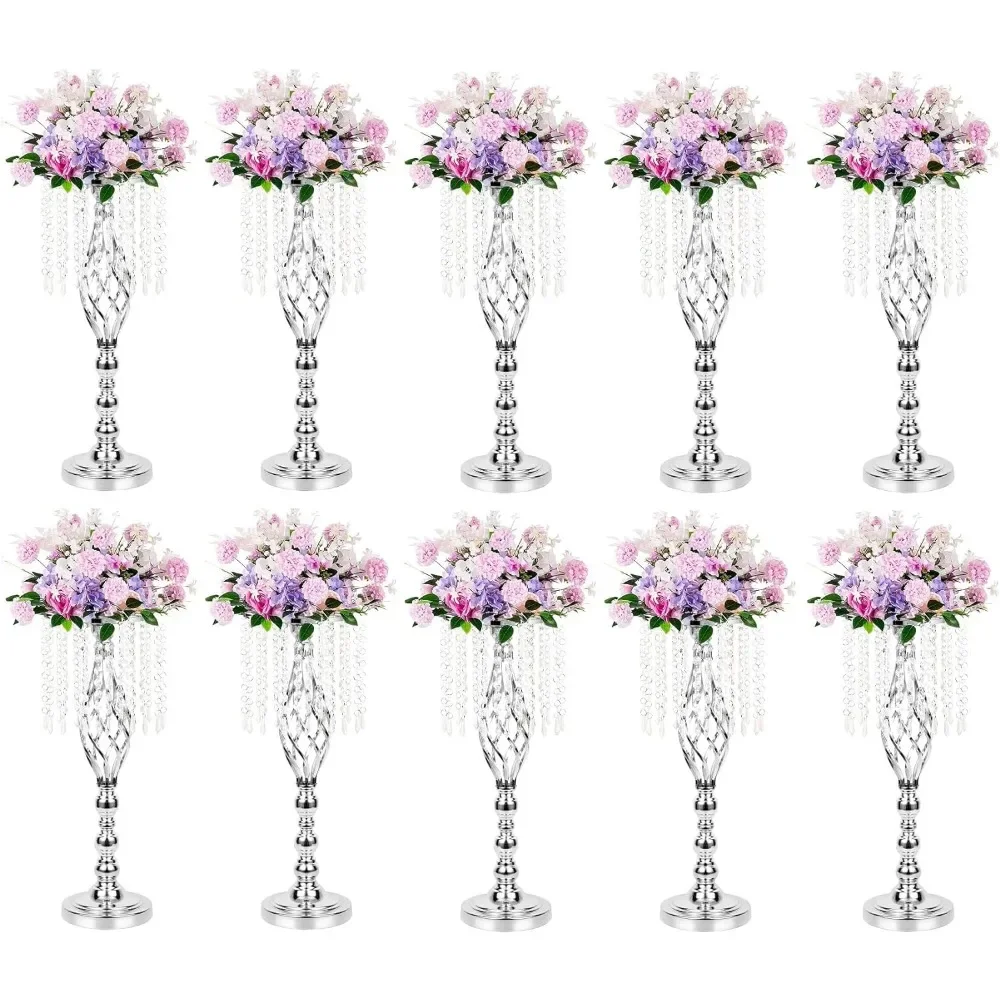 

10pcs Gold Metal Flower Vases Crystal Flower Stand Wedding Centerpieces for Tables Party Vase Home Decorations Room Decor Garden