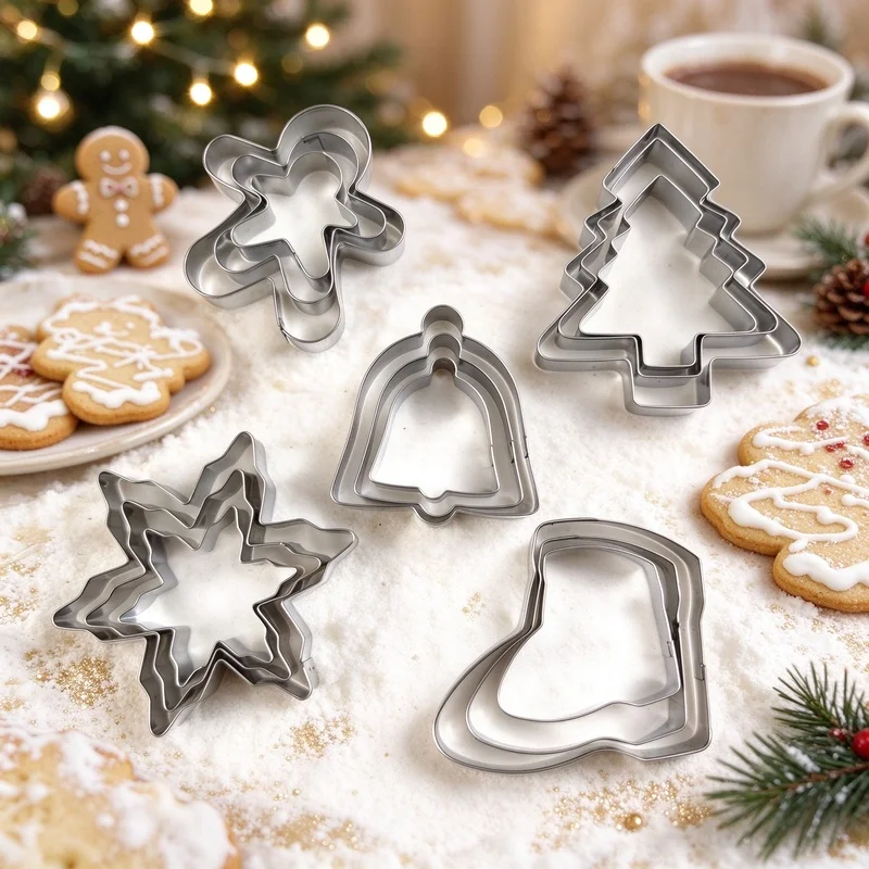3pcs Christmas Cookie Cutters Stainless Steel Party Cake Gingerbread Man Christmas Tree Snowflake Biscuit Molds DIY Baking Tools