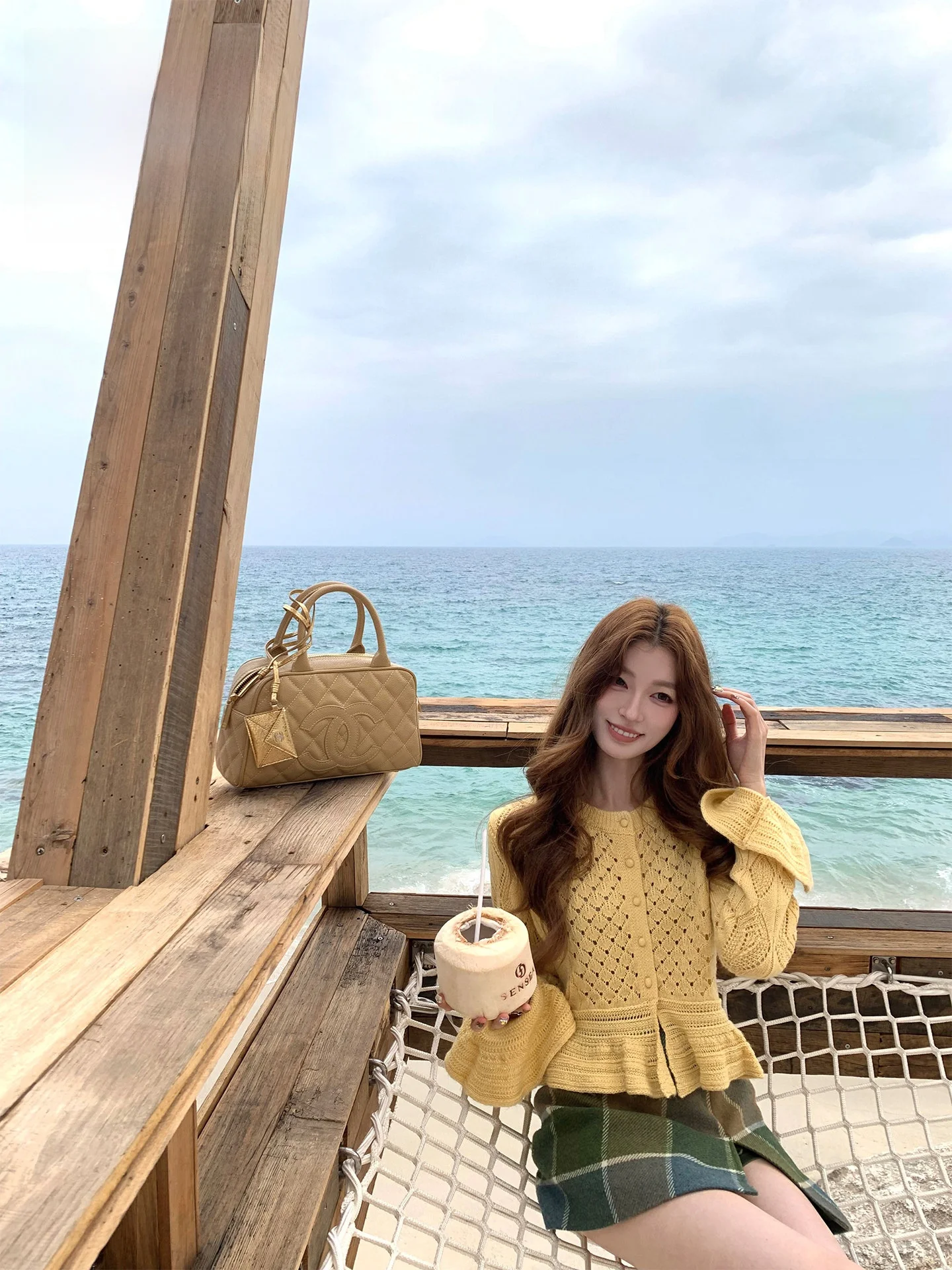 

Трехцветный кардиган Gold Coast из шелково-шерстяной смеси с ажурным узором, универсальный топ для женщин, весенняя коллекция.