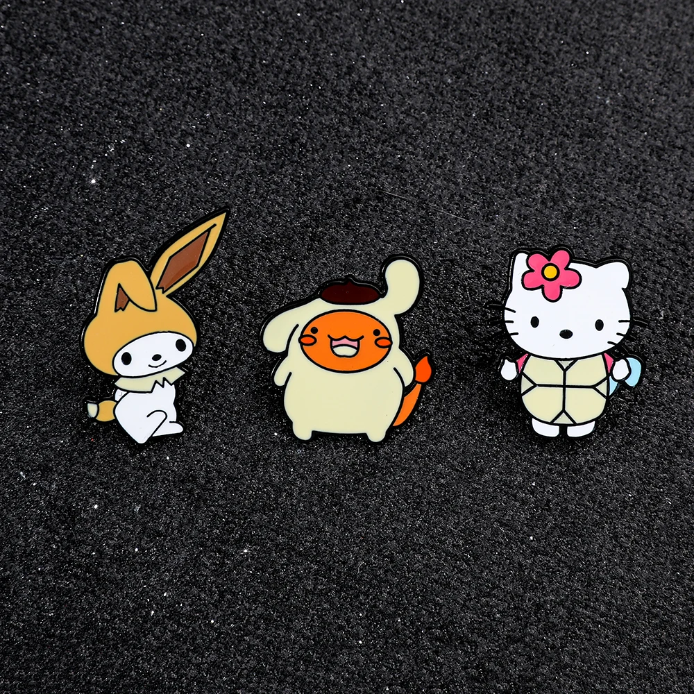 Sanrio Enamel Pin Cosplay Pokemon Melody Pikachu Squirtle Hello Kitty Metal Anime Badge Brooch Kawaii Jewelry Accessories Gifts