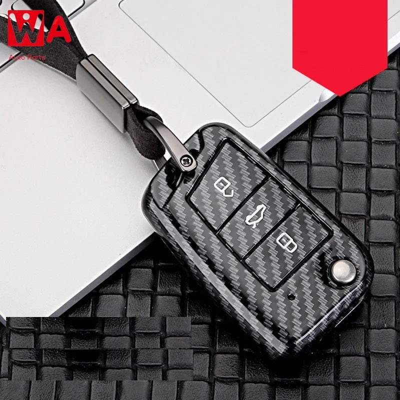 

Glossy Carbon Fiber ABS Car Key Case Cover For Volkswagen Polo Golf 7 Tiguan For Skoda Octavia Kodiaq Karoq For SEAT Leon