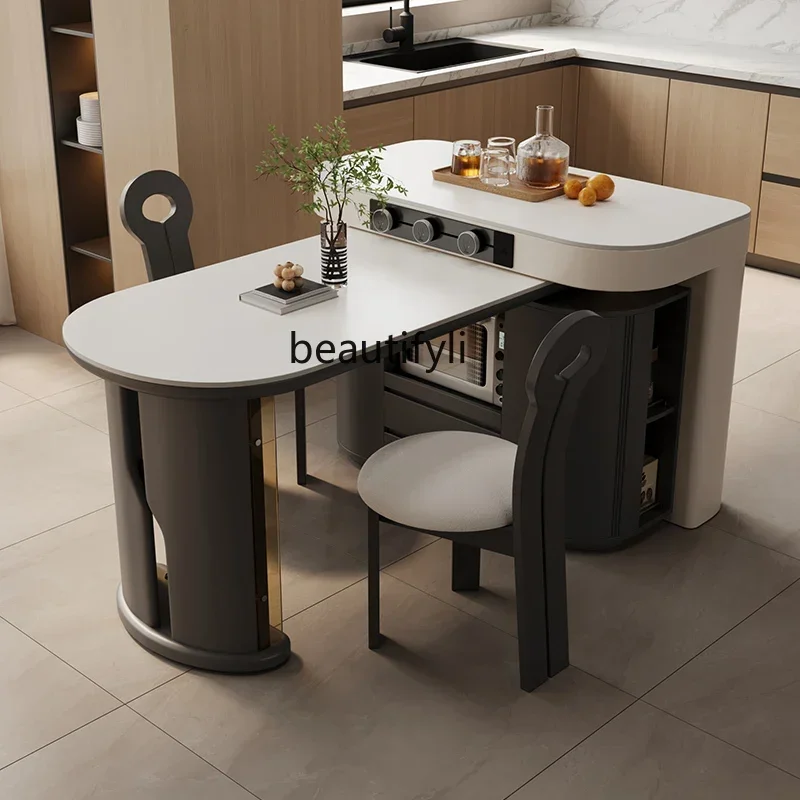 

yj5 Italian minimalist high-end rock slab island dining table integrated rotatable household island small apartment