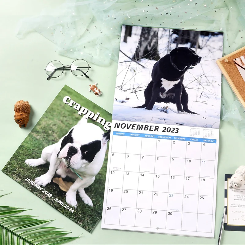 1 PCS 2024 Wall Calendar-2024 Calendar 12 Monthly Pooping Dogs Calendar 2024 Funny Gag Gifts