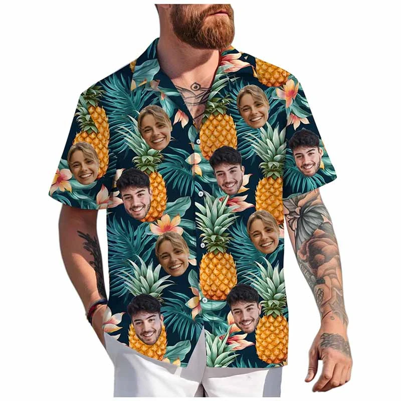 Custom Face Hawaiian Shirt Unisex Funny Personalized 3D Printed Button Shirts 2025 Beach Short Sleeves Lapel Shirts DIY Blouses
