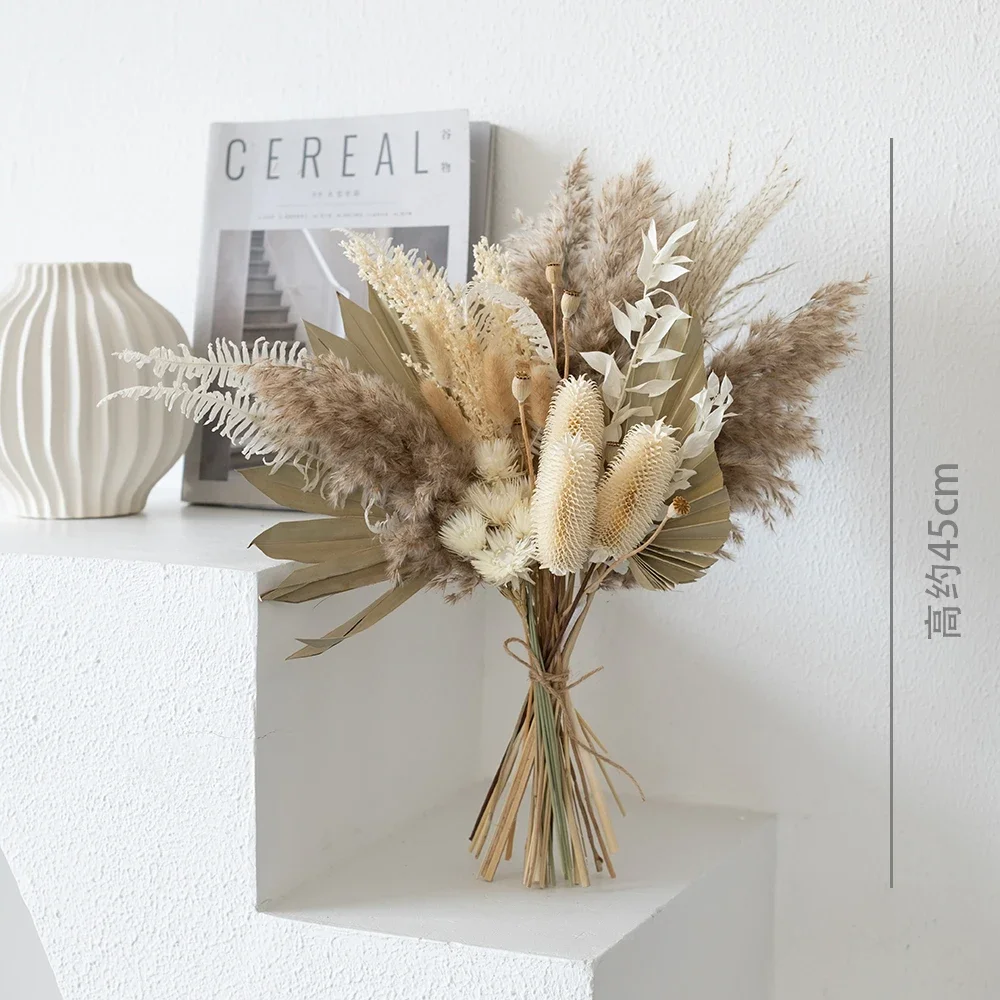 Imagem -05 - Buquê de Arranjo de Flores Secas Naturais Fofo Reed Pampas Grass Arranjo Floral de Casamento Boho Home Decoration Christmas Farmhouse