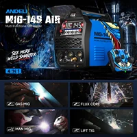 Machine à souder MIG 4 en 1 ANDELI, soudage MIG au gaz/sans gaz/Lift TIG/MMA 145A, soudeuse semi-automatique portable, soudeuse à inverter synchrone 2