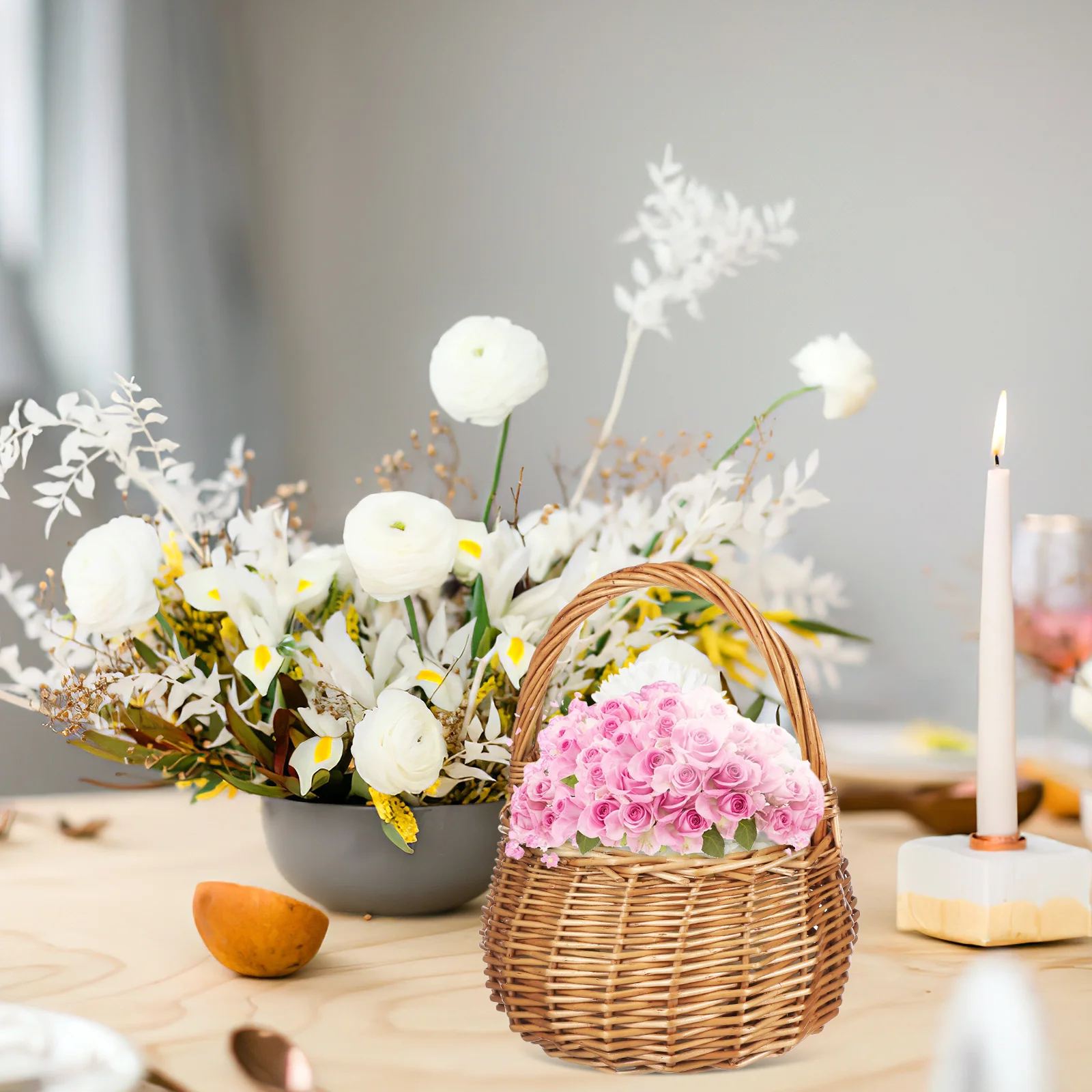 

Wicker Flower Basket Rattan for Flowers Outdoor Decor Light Brown Willow Bridal