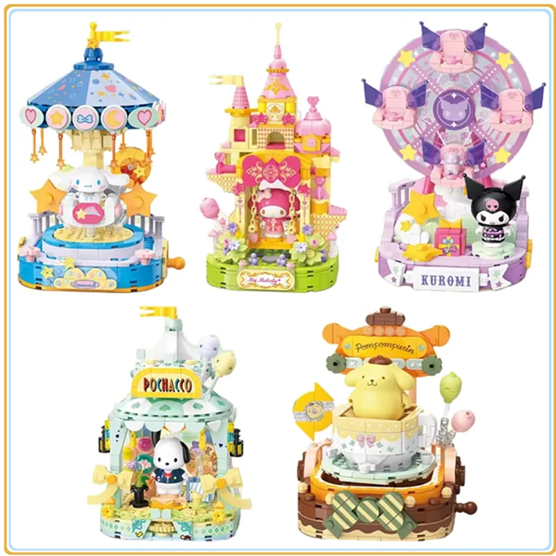 

Sanrio Building Blocks Kulomi Colorful Amusement Park Desktop Decoration Puzzle Assembling Model Toys Birthday Gifts for Kids