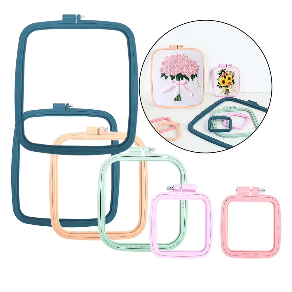 Square Cross Stitch Hoop Plastic Punch Needle Hoop Colorful Embroidery Frame for Embroidery Cross Stitch and Sewing