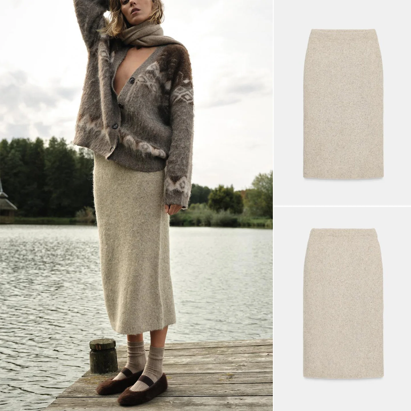 

Winter New Arrival Women's mat Sle Elastic Waist Color Rubbing Effect Knitted Midi Straight Tube Skirt