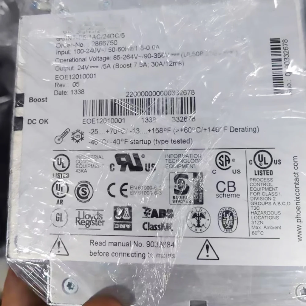 Suministro de energía de conmutación Phoenix Rail, 2866750 QUINT-PS/1AC/24DC/5 24V/5A, alta calidad, totalmente probado, envío rápido