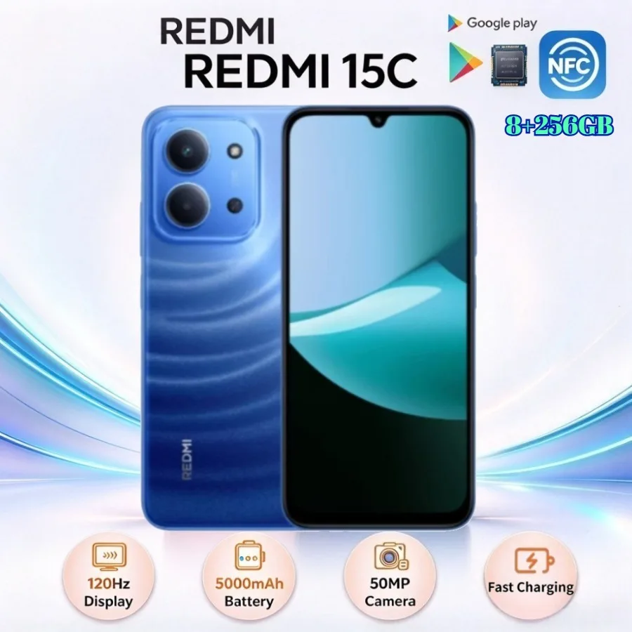2026 New Original REDMI 15C 4G Smartphone Helio G81 Ultra Octa-core Processor 8MP Front Camera IP64 Dustproof Waterproof Thin Bo