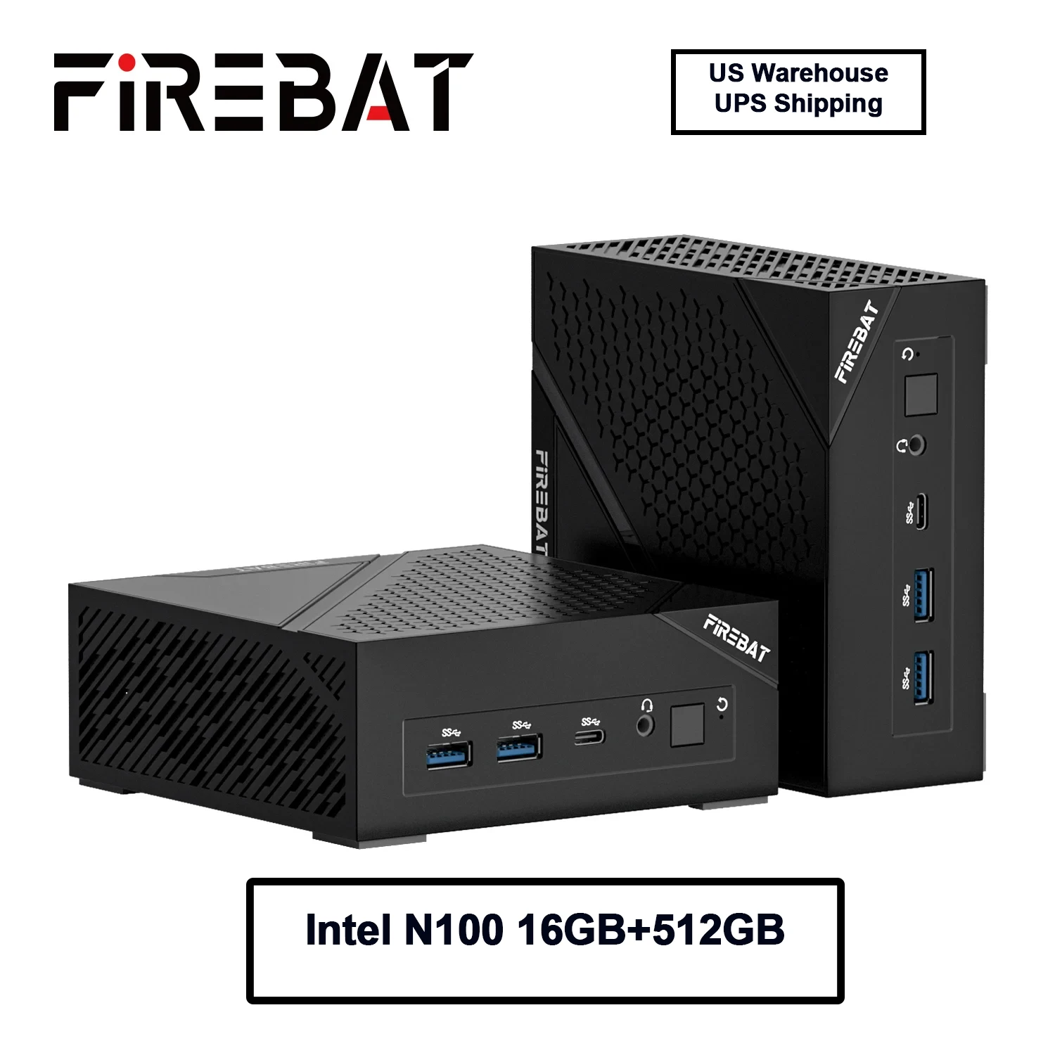 FIREBAT-ordenador de escritorio portátil AM02 MINI-PC, Intel N100, DDR4, 16GB de RAM, 512GB SSD, WIFI6, BT5.2, MINI-PC