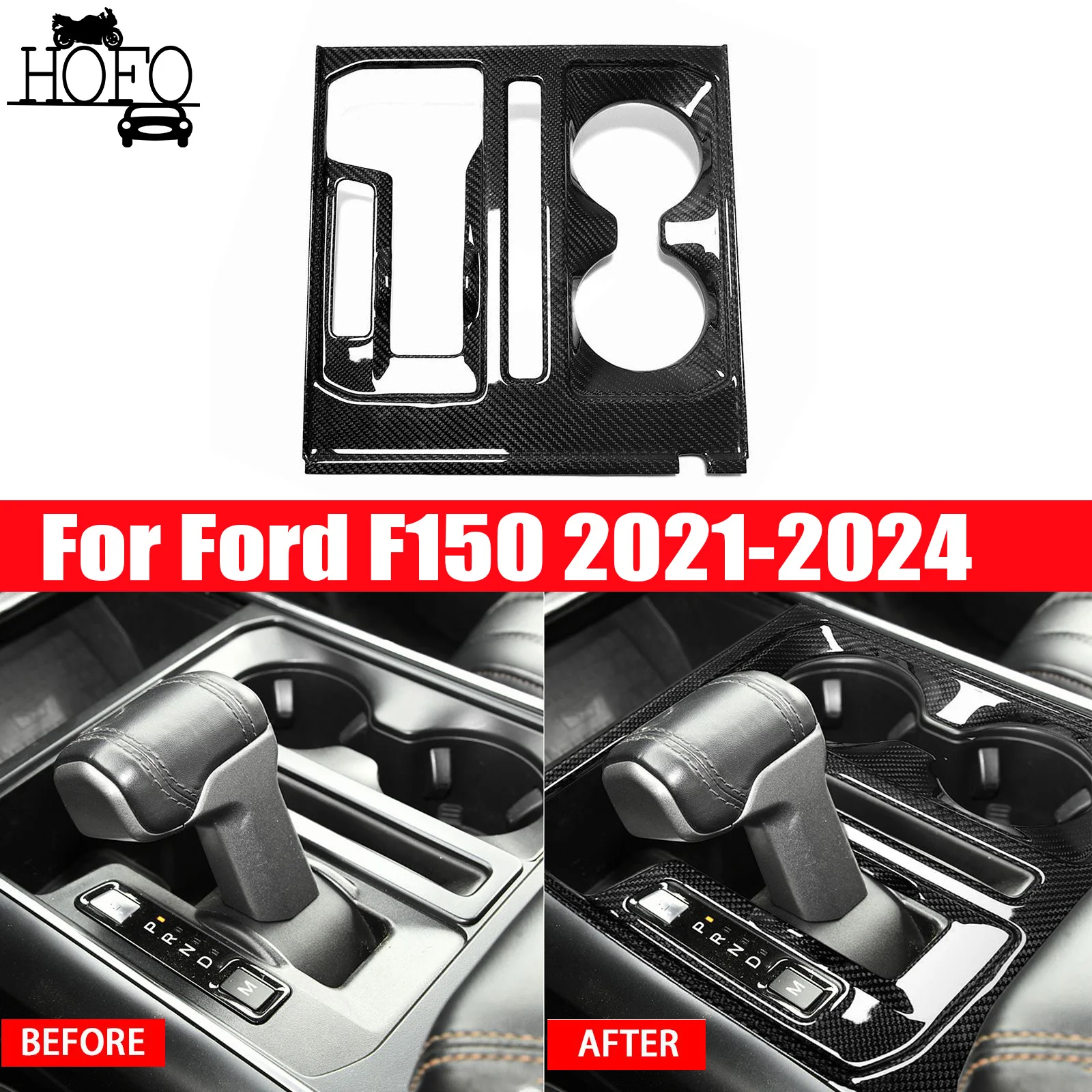 

Real Carbon Console Gear Shifter Cup Holder Trim For Ford F150 Lariat Raptor 2021-2024