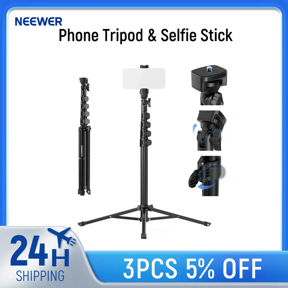 

NEEWER Phone Tripod & Selfie Stick18.3"-61" Telescopic Portable Cellphone Tripod Stand 180°Adjustable For iPhone Smartphone