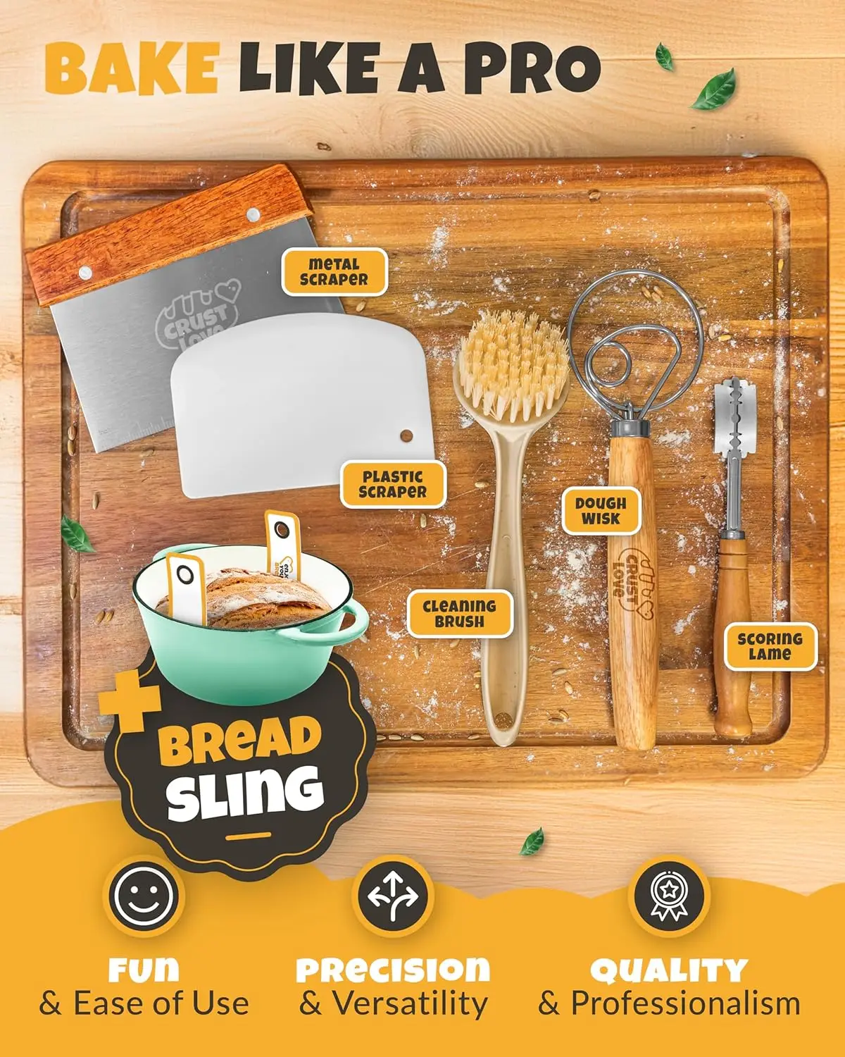 فرن هولندي لخبز الخبز - بما في ذلك. مستلزمات خبز العجين المخمر مثل سلة مقاومة الخبز Banneton - حديد الزهر المطلي بالمينا 5QT