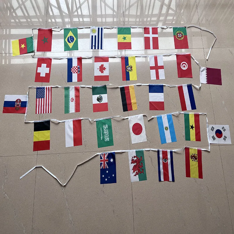 32 Countries String Flag Sports Cup flag 14cmx21cm and 20x30cm String flag for Hanging bar decoration string For Grand Opening