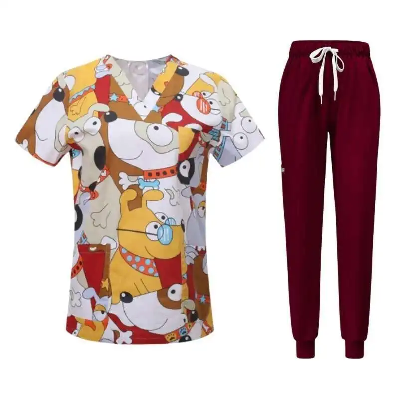 

Рабочая одежда для домашних животных, хлопковая спецодежда, женская униформа, оптовая продажа, скрабы с принтом, топы + брюки, униформа Cicos Mujer