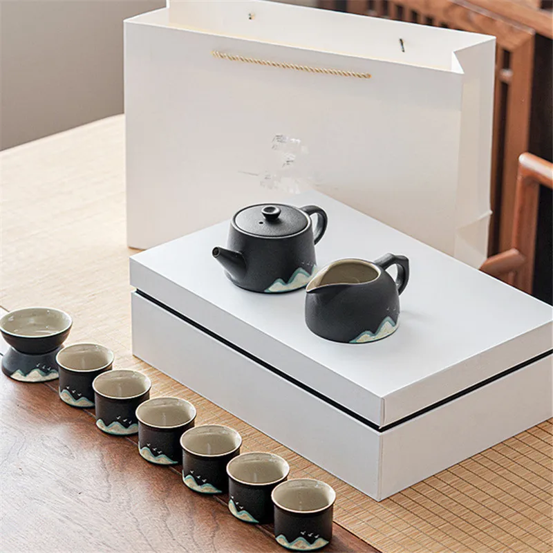 Coarse Pottery Household Tea Brewing Kung Fu Tea Set Chinese Style Light Luxury High-end Gift Box Anti-scald Office Gaiwan Teapo