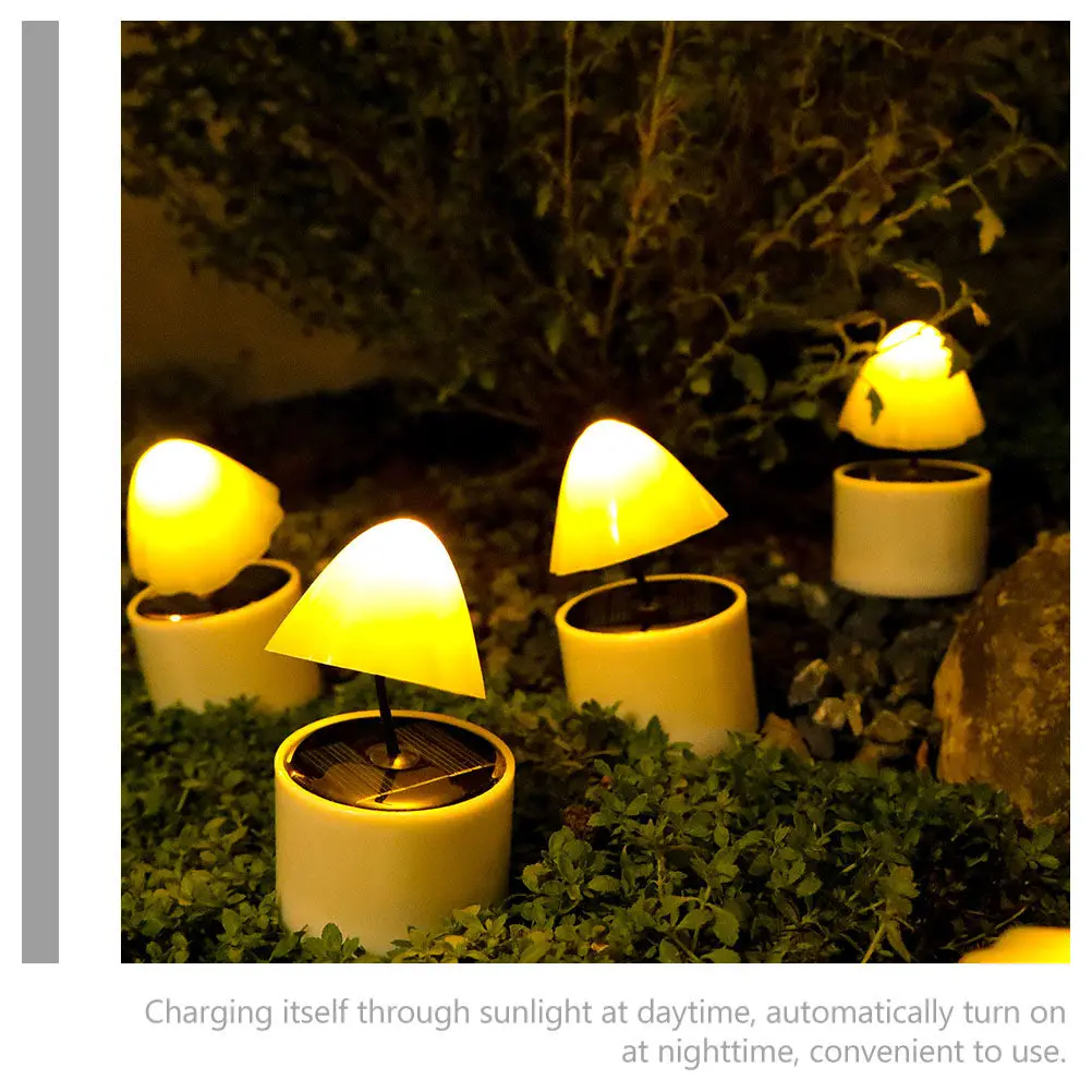 LED Solar Tealight Candles 6 pcs Mushroom Shape Outdoor Garden Decor Lights for Camping Festivals