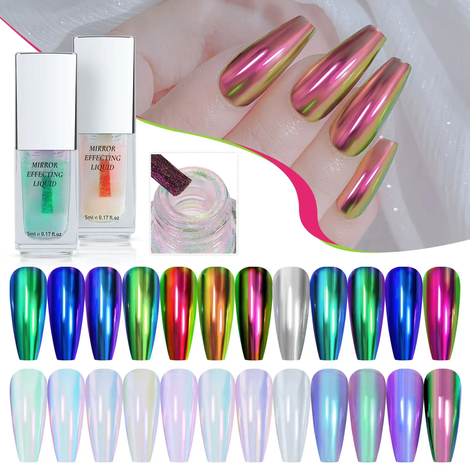

5ml Aurora Liquid Mirror Powder Metallic Chrome Nail Art Glitter for DIY Manicure Decorations