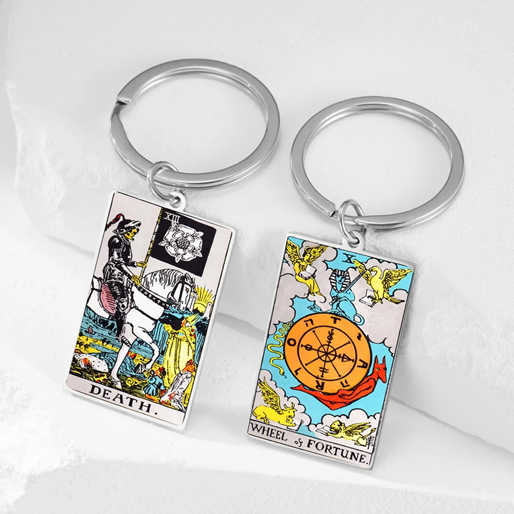 Dawapara Tarot Cards Keychain Multi-style Colorful Tarot Major Arcana Astrology Divination Magic Amulet Stainless Steel Jewelry