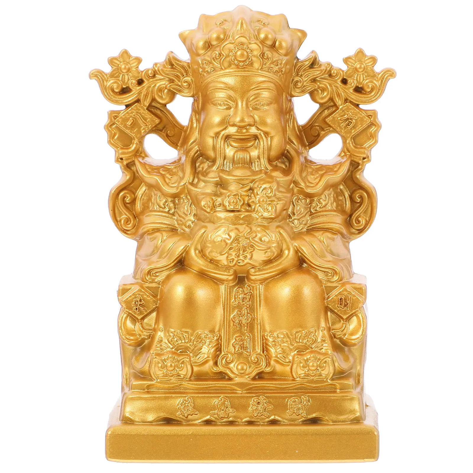 Chinese Wealth God Bronze Statue Feng Shui Fortune Symbol Gold Tone Prosperity Decor Home Office Living Room Lucky