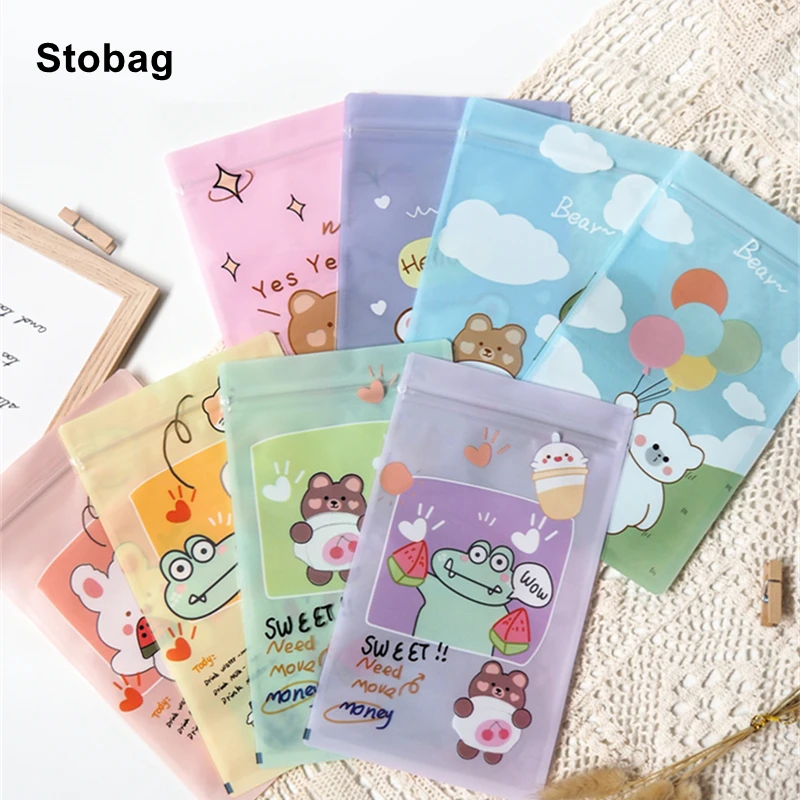 StoBag 50/100pcs Transparent Candy Snack Packaging Ziplock Bag Cartoon Cute Plastic Small Kid Sealed for Food Phone Case Storage