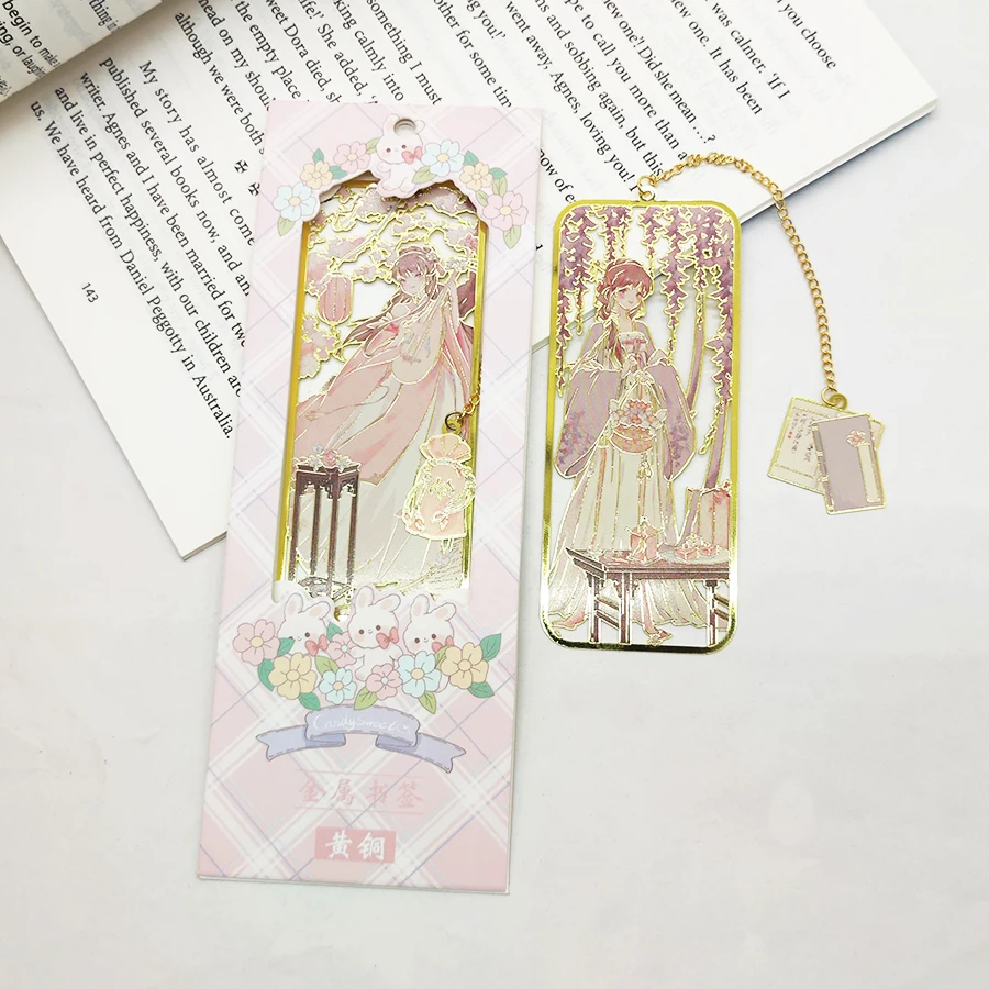 1pc Chinese ancient style Hanfu girl brass metal bookmark book clip metal page marking, student book friend gift, stationery