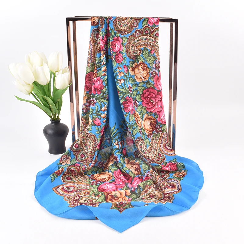 Autumn and Winter New Ethnic Style Scarf Flower Square Scarf Cotton Linen Scarf Fashionable and Versatile Shawl for Women