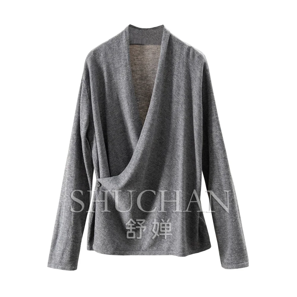 One Clothes and Two Wears The Side Buckle 100% Wool Knitted Sweater Shawl Female 200g F213