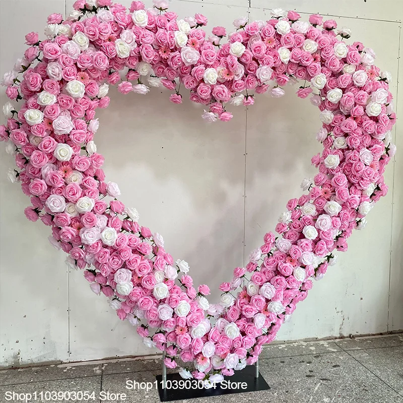2x2m Rosa-Weißer Herzförmiger Künstlicher Blumenbogen aus Seidenrosen, Herzrahmen für Hochzeitsbühnen-Hintergrund, Hotel-Zeremonie-Dekoration – Detail 5