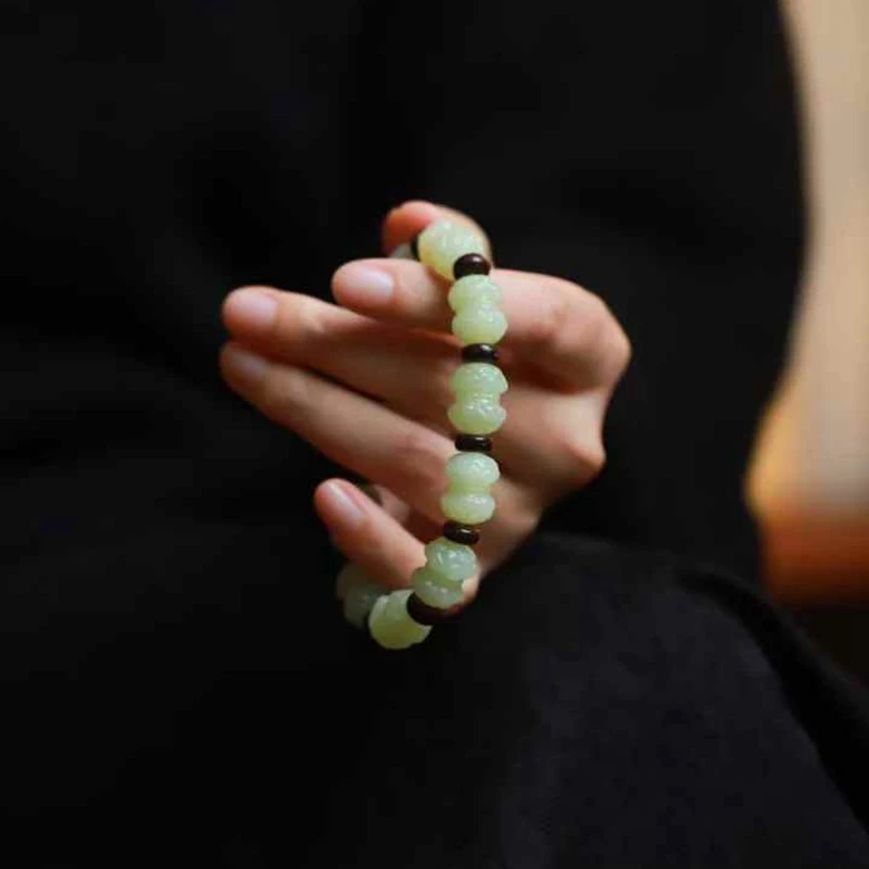 Natural Hotan Ruoqiang Yellow Jade Old Material Double-Stem Women Jadeite Bracelet