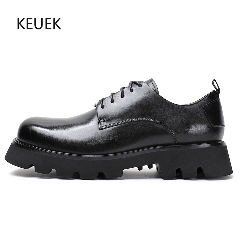 

Luxury Fashion Men Derby Shoes Genuine Leather Thick Sole Office Business Dress Shoes Black Wedding Fashioner Shoes Zapatos