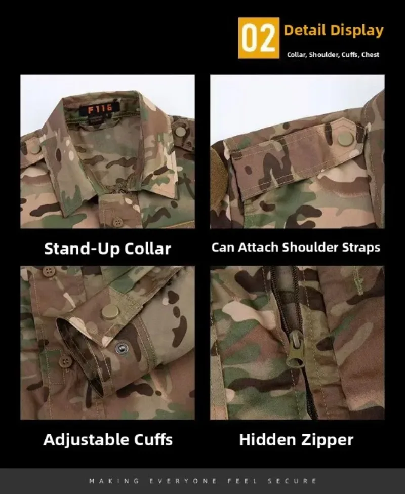 F116 Tarnung Kleidung Feld dünne Jacken Männer im Freien Wandern Jagd training tragen taktische Belüftung Mantel Hosen Uniformen – Detail 6