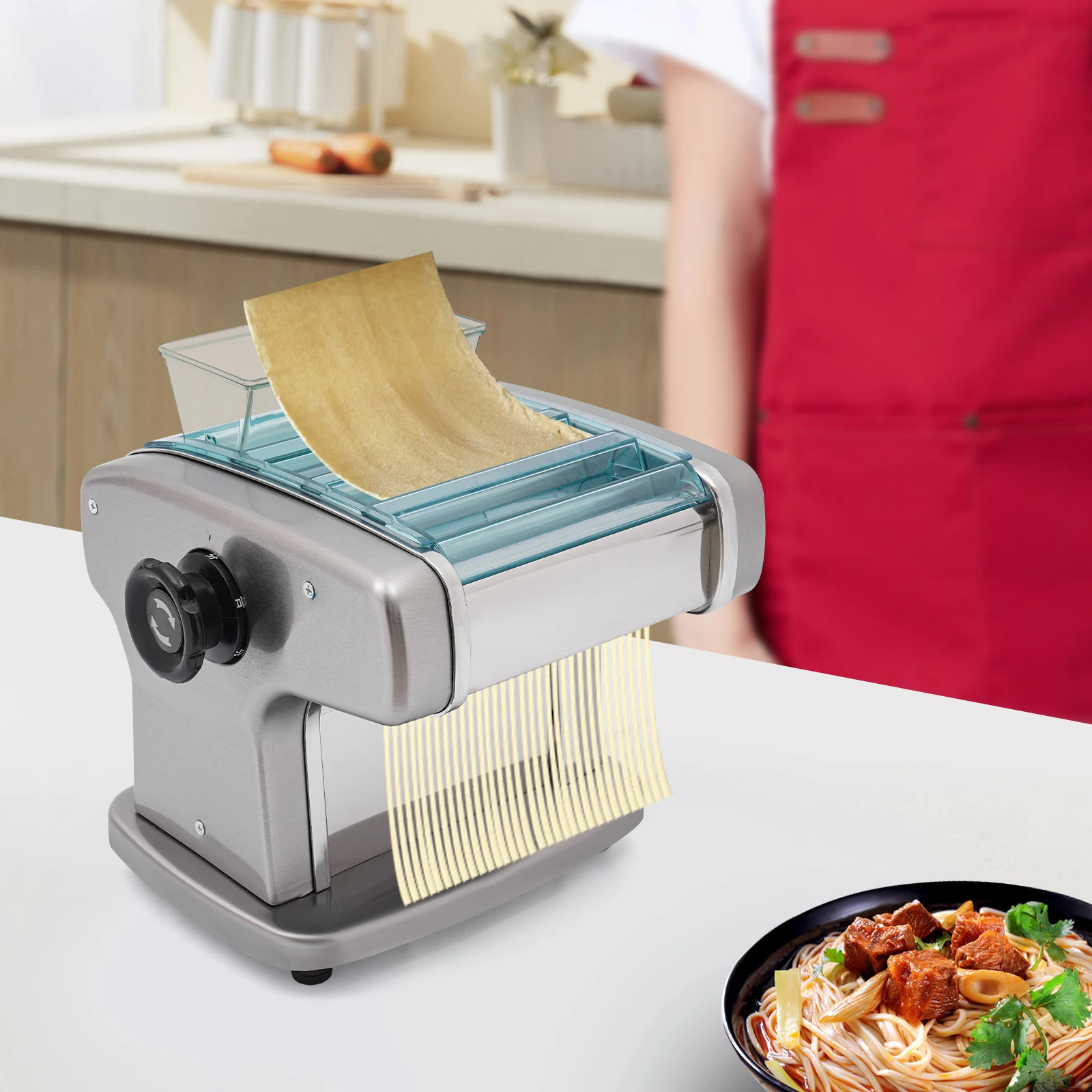 Máquina eléctrica para hacer pasta, máquina automática de fideos de 3 cuchillas, prensado de masa para espaguetis, lasañas, fettuccini y albóndigas