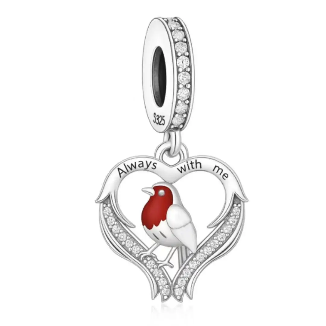 

Оригинальный браслет Huoonew Fit Pan Charms из стерлингового серебра 925 пробы с бусиной в виде красной птицы-воробья для создания подарка, траурный подарок, брелок