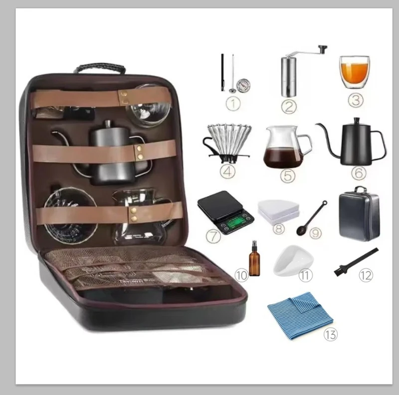 

Coffee pouring cup set 600ml kettle digital scale glass server manual grinder travel coffee set gift