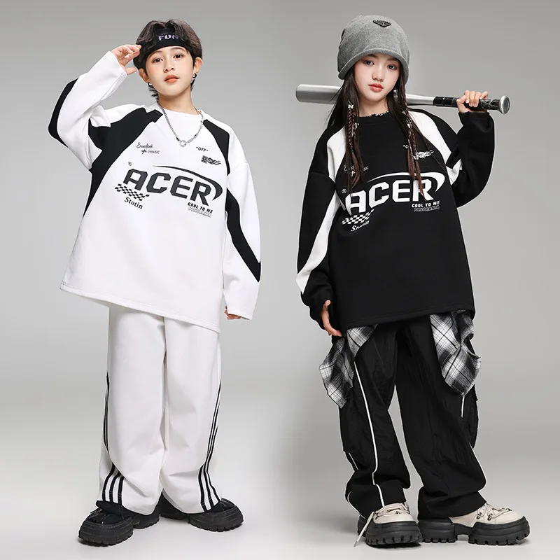 Children's Teen Boys Girls Streetwear Hiphop Sweatshirt Cargo Pant Sets Tracksuits Performance Clothing Kids Tshirt Trousers