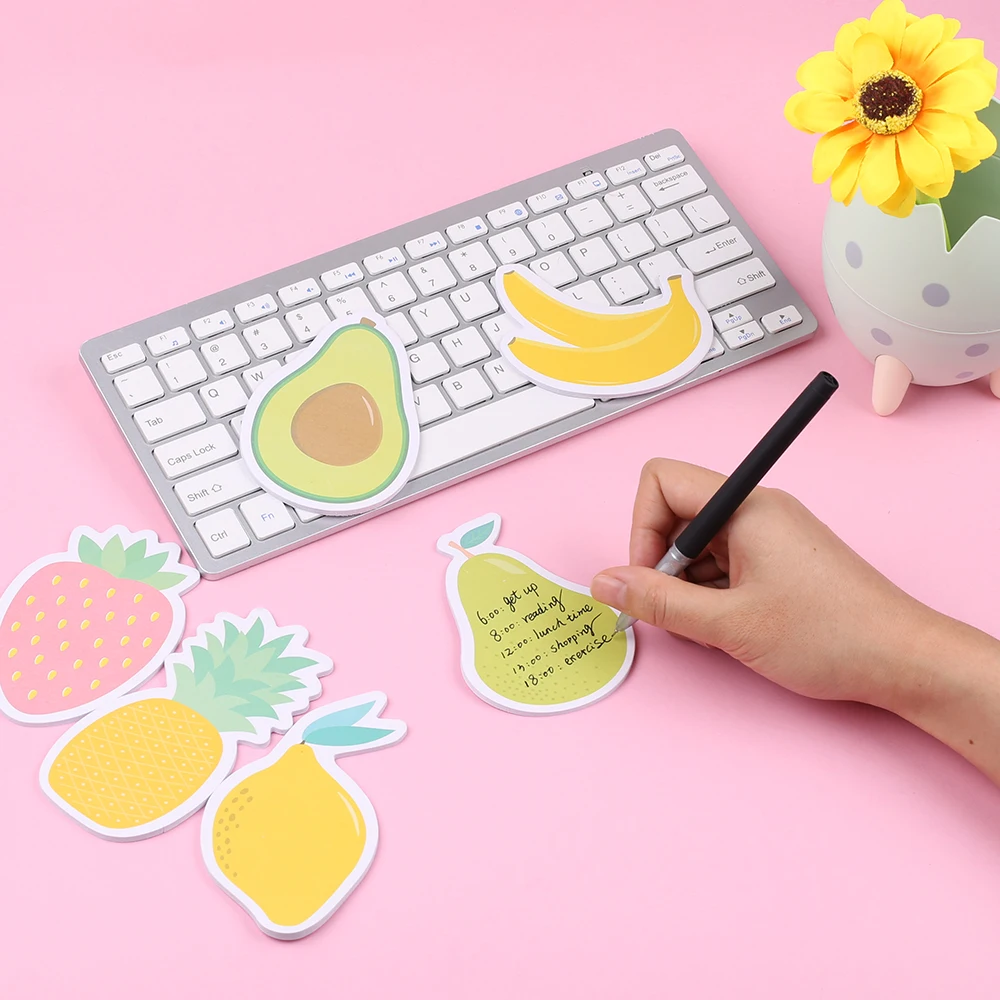 Notas adhesivas de frutas autoadhesivas divertidas para mujeres y niñas, fresa, limón, Kawaii, lindo Bloc de notas, notas postales, papelería, lista de verificación de índice