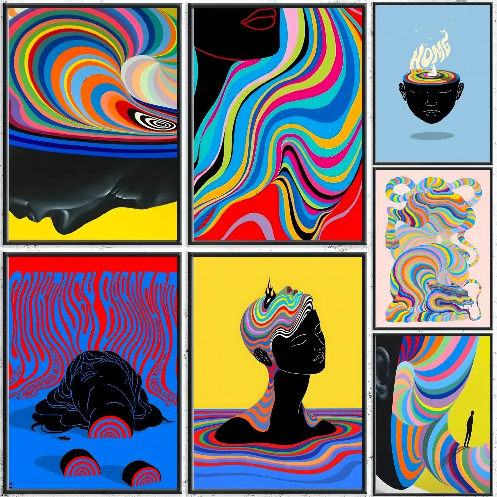 

Cool Psychedelic Lines Poster Premium Waterproof Aesthetic Wall Art Designed for Office Bedroom Bar Home Decor HD Print