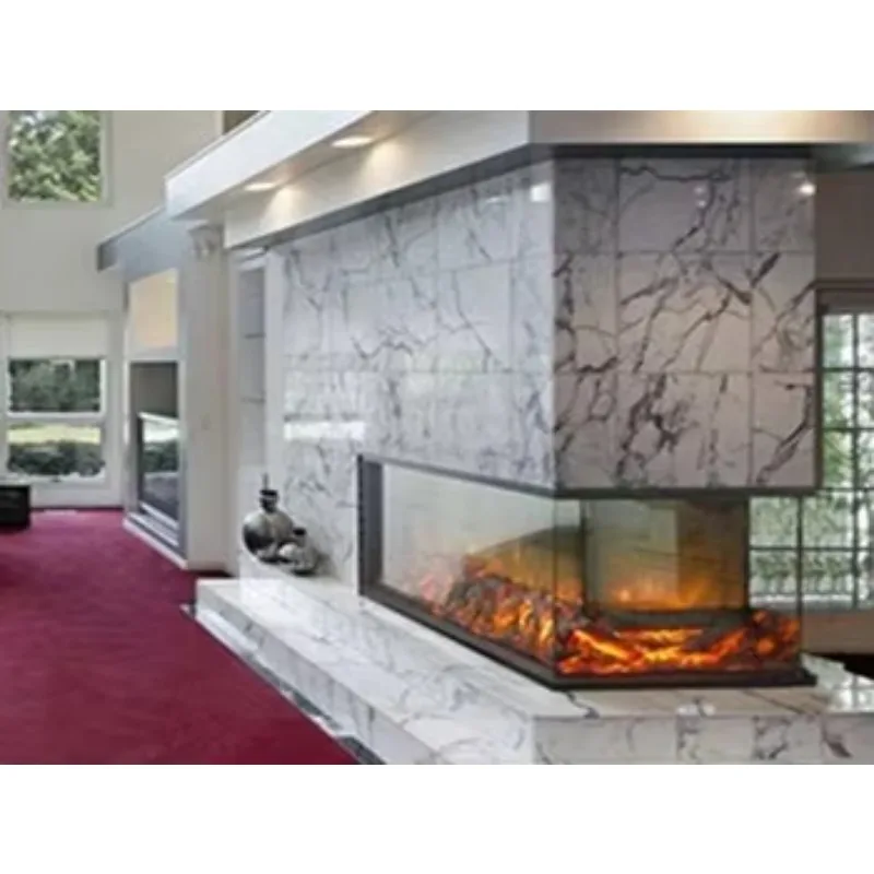 Modern 1800MM Built-In Electric Fireplace 3D Sided Black Steel Insert Realistic Flames Remote Control Household Hotel