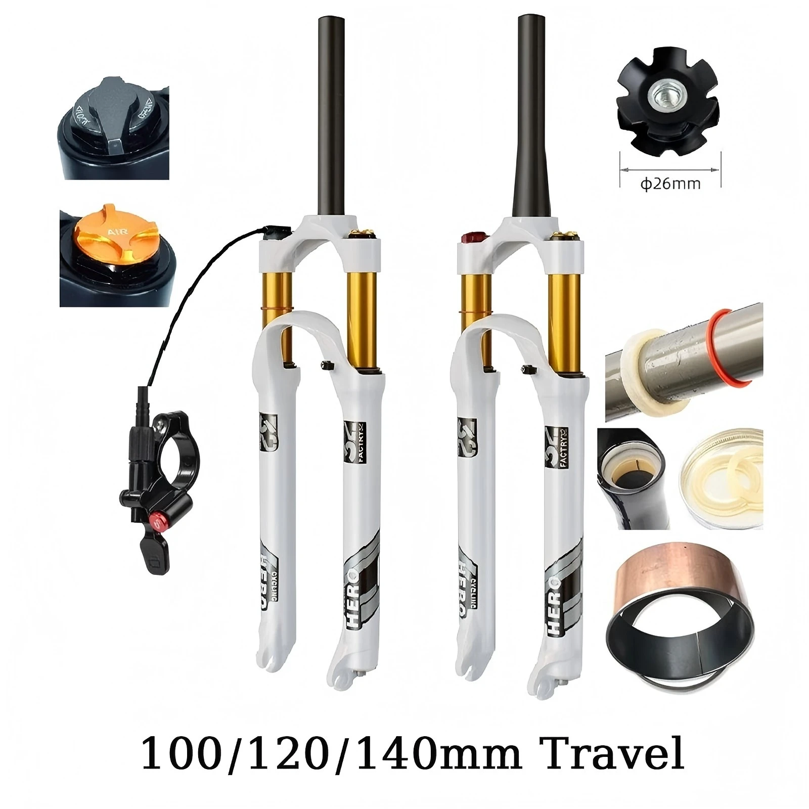 32mm Mountain Bike Air Fork, 26/27.5/29 Inch 100-140mm Stroke Lock, Magnesium Alloy, Disc Brake, Bicycle Parts