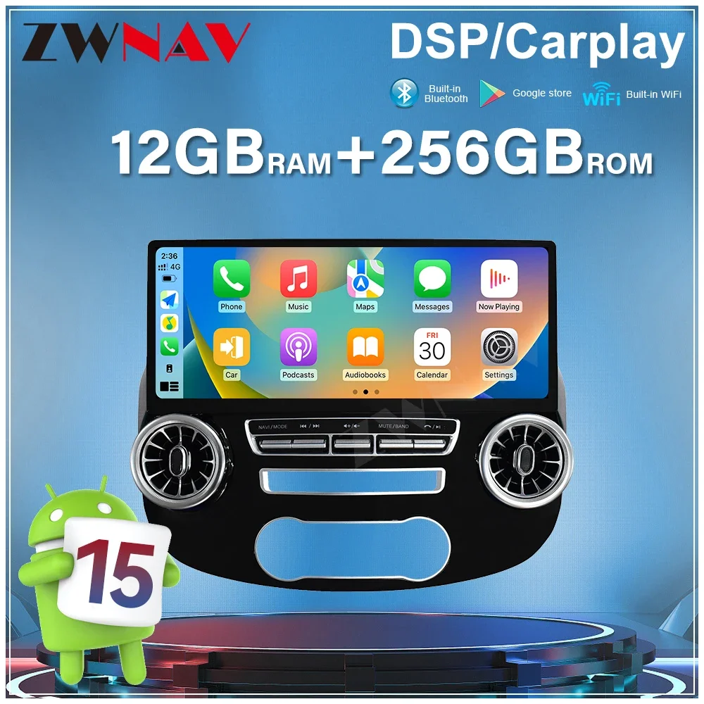 17 Inch Android 13 Car Radio for Mercedes Benz Vito W447 2016-2024 Wireless CarPlay Multimedia Player Stereo WiFi DSP Head Unit