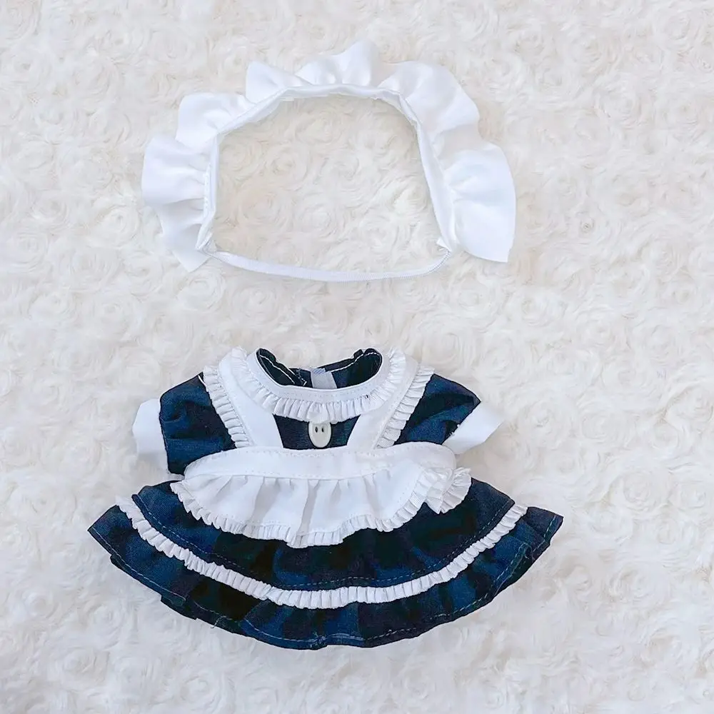 1Set Handmade 20cm Doll Clothes Maid Dress Headband Apron Kpop Plush Dolls Outfit Toys Baby Doll\'s Accessories Cos Suit