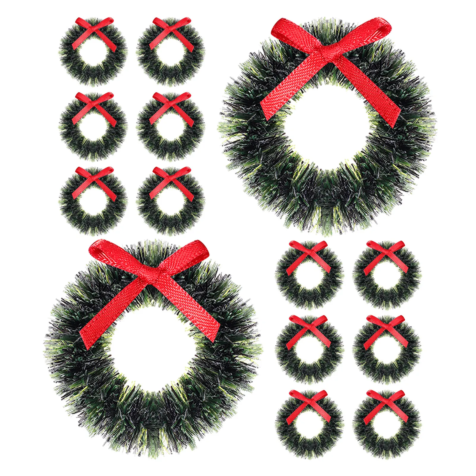15Pcs Mini Hanging Wreaths 1:12 Scale Miniature Garland Christmas Door Decorations Small Wreaths Reusable Dollhouse Decor