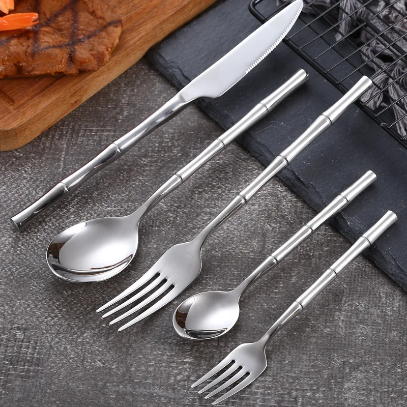 Thickened Steak Knife Imitation Bamboo Handle Dining Fork Spoon Western Tableware Cutlery Set HouseholdStainless Steel