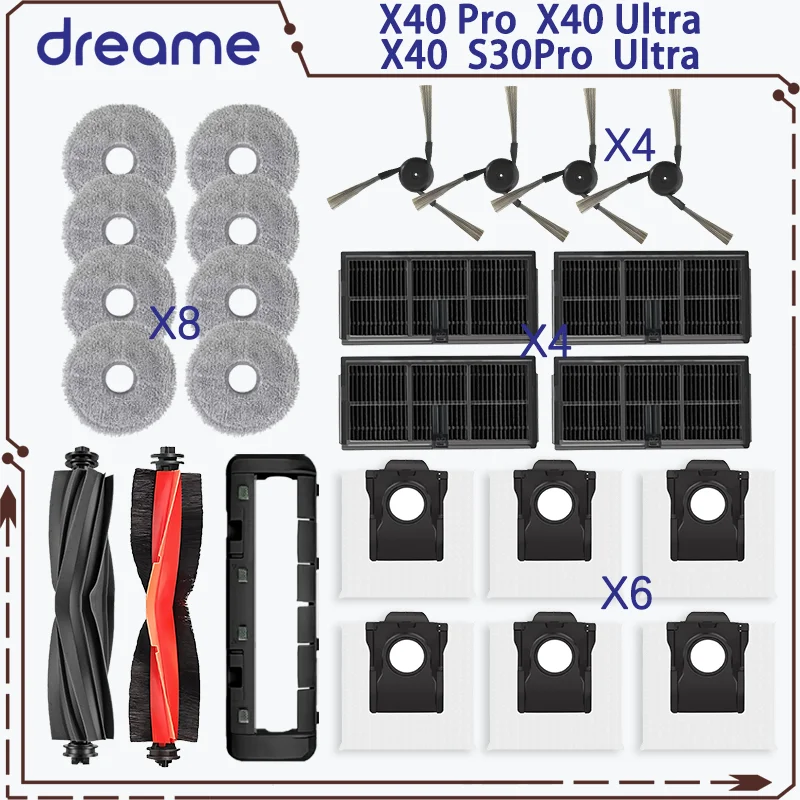 Global Dreame X40 Pro Ultra LiDAR Custom Elevated Edition，S30 Pro UItra Vacuum Cleaner Parts: Roller Main Side Brush，Dust Bag