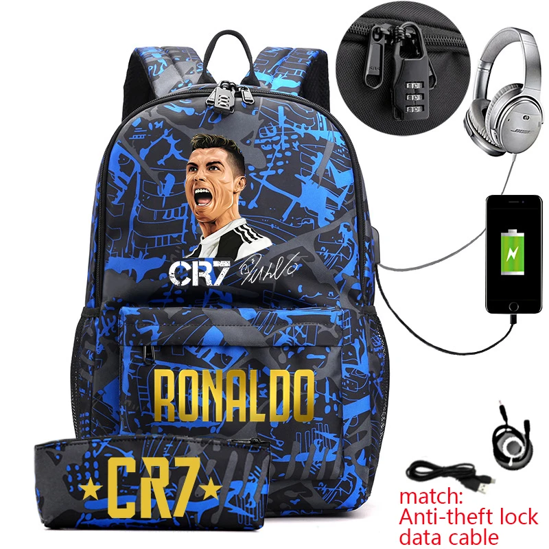 Ronaldo-bolsa de viagem ao ar livre com bloqueio anti-roubo, mochila estudantil, estojo, para jovens