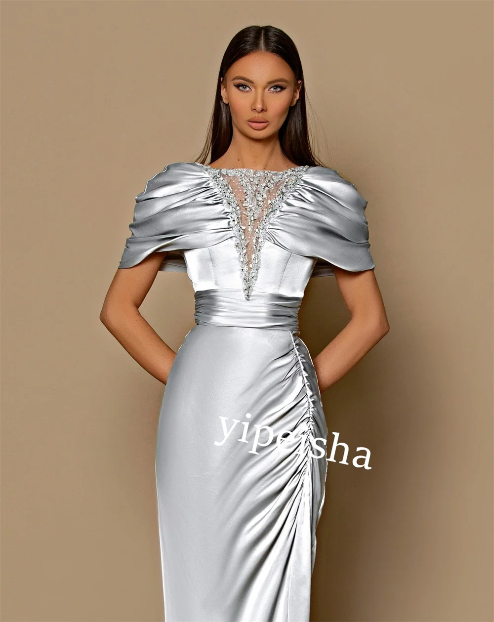 Customized S Sequined Evening Sheath Poretrait  Bespoke Occasion Gown Midi Dresses